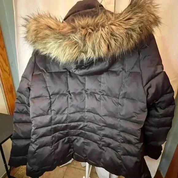 Calvin Klein Womens Down Coat Large Brown Fur Trim Hood Zip Pockets Full Zip - Picture 6 of 8